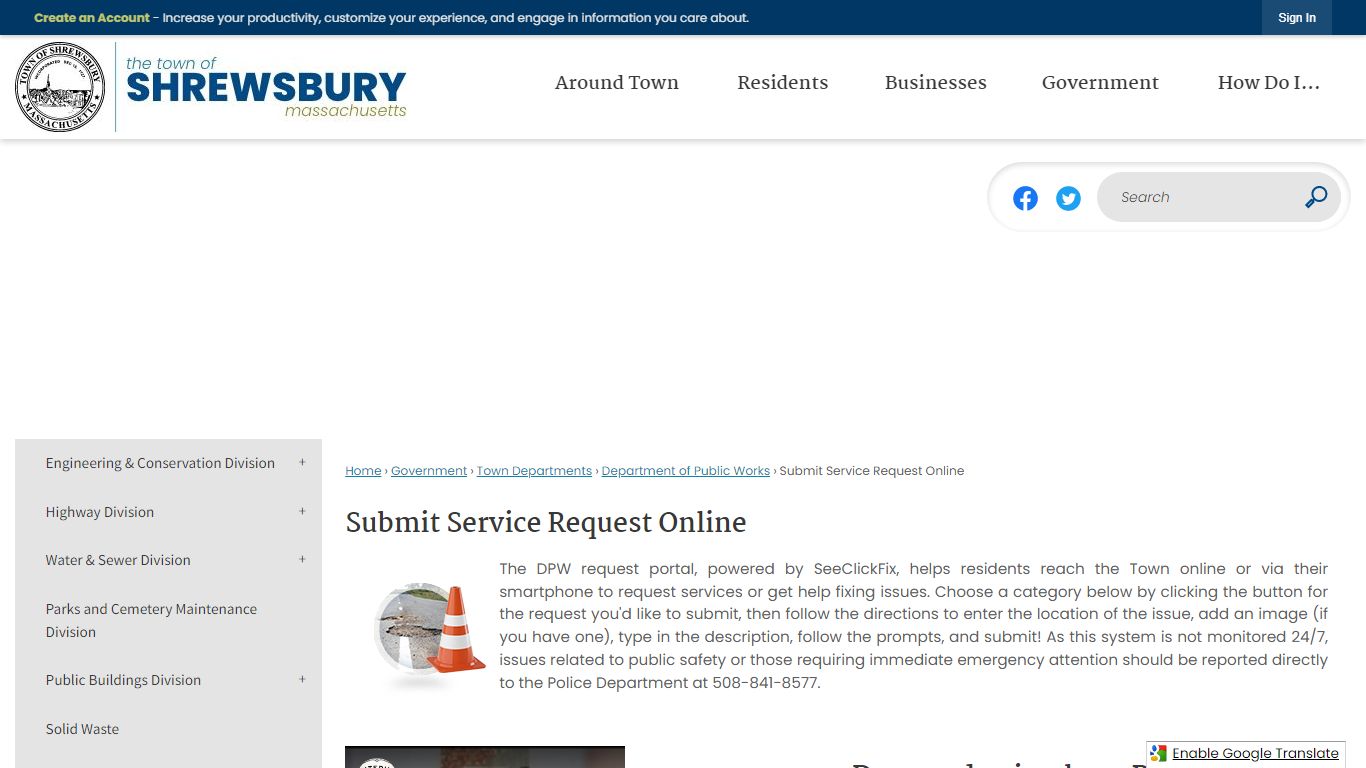 Submit Service Request Online | Shrewsbury, MA