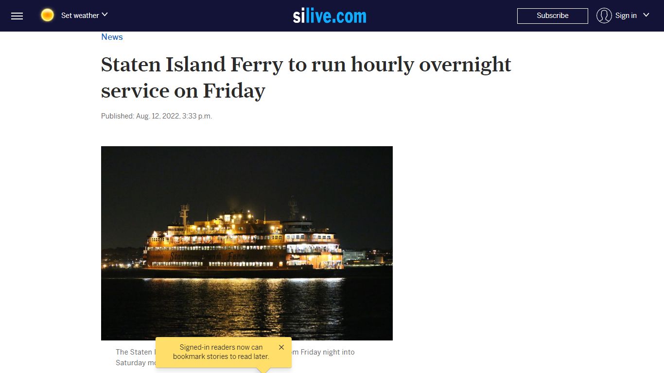 Staten Island Ferry to run hourly overnight service on Friday